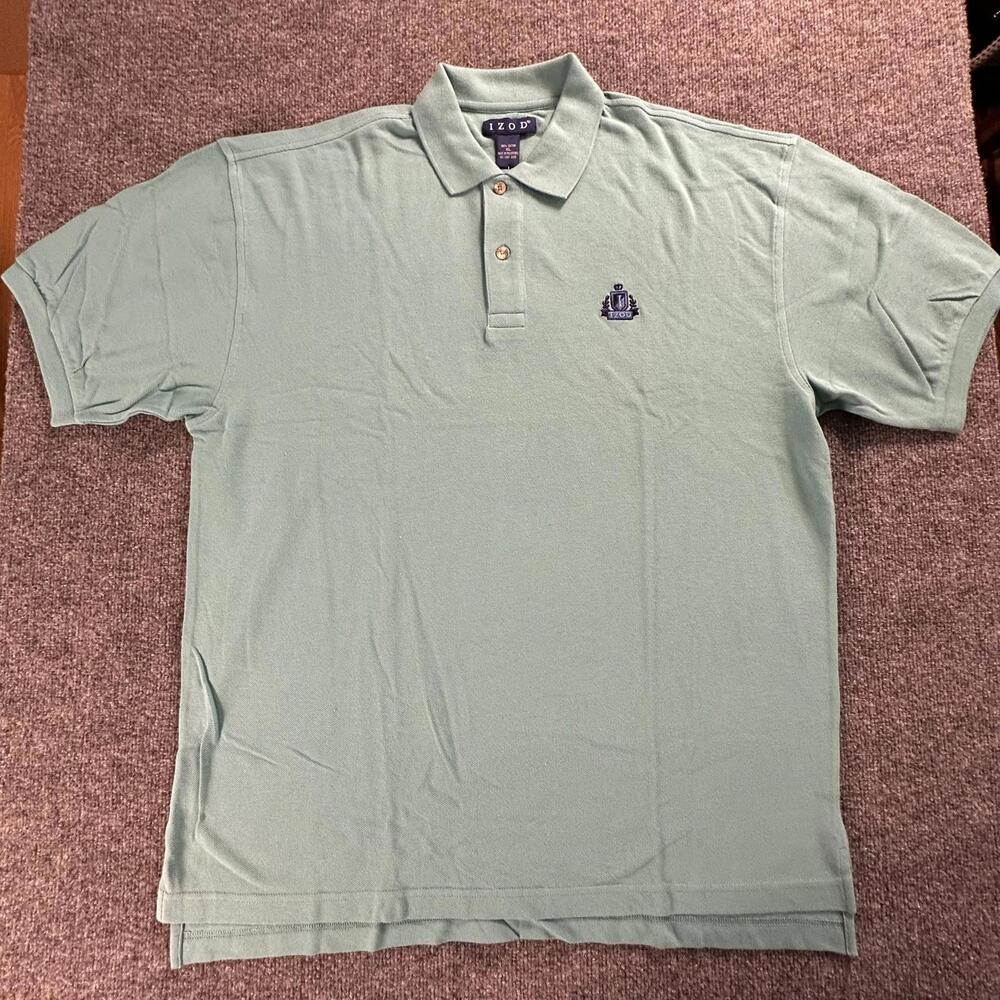 IZOD Mens Polo Shirt XL Light Green Short Sleeve Cotton Pique Crest Logo 524